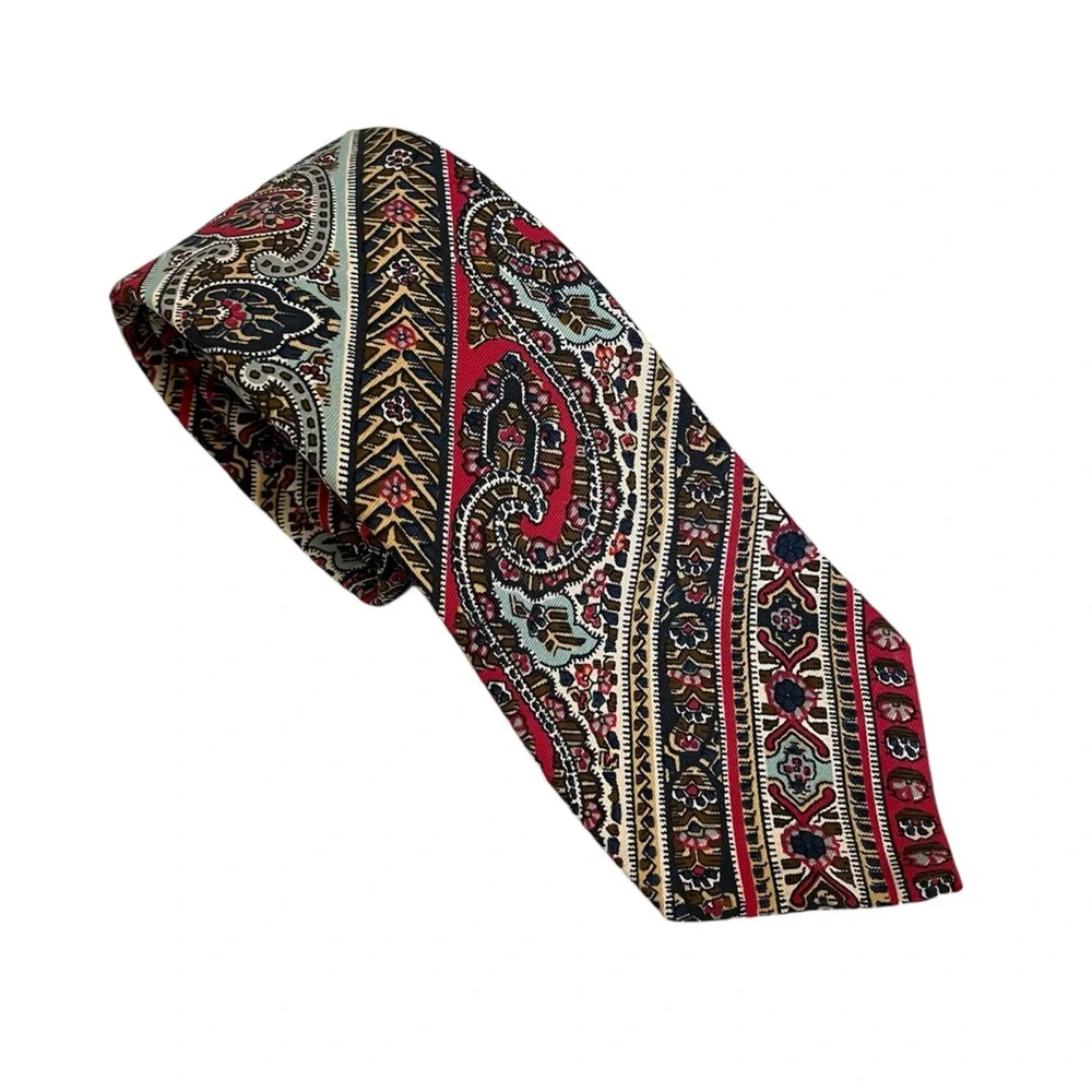 Vintage Liberty Of London Men's Mens 100% Silk Tie Paisley Floral Striped Red